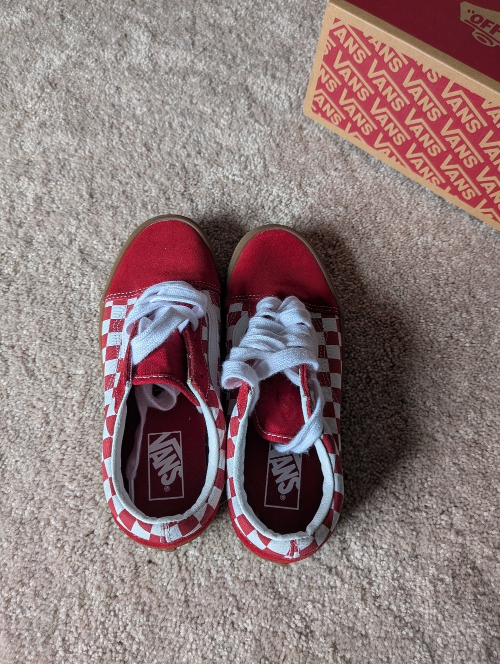 Vans Red White Checkerboard Low-Top Sneakers - Picture 3 of 6